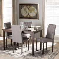 Baxton Studio Andrew 5 PC Dining Set-10 Buttons-Grey Fabric Gardner Modern and Contemporary 5-Piece Dark Brown Finished Grey Fabric Upholstered Dining Set 